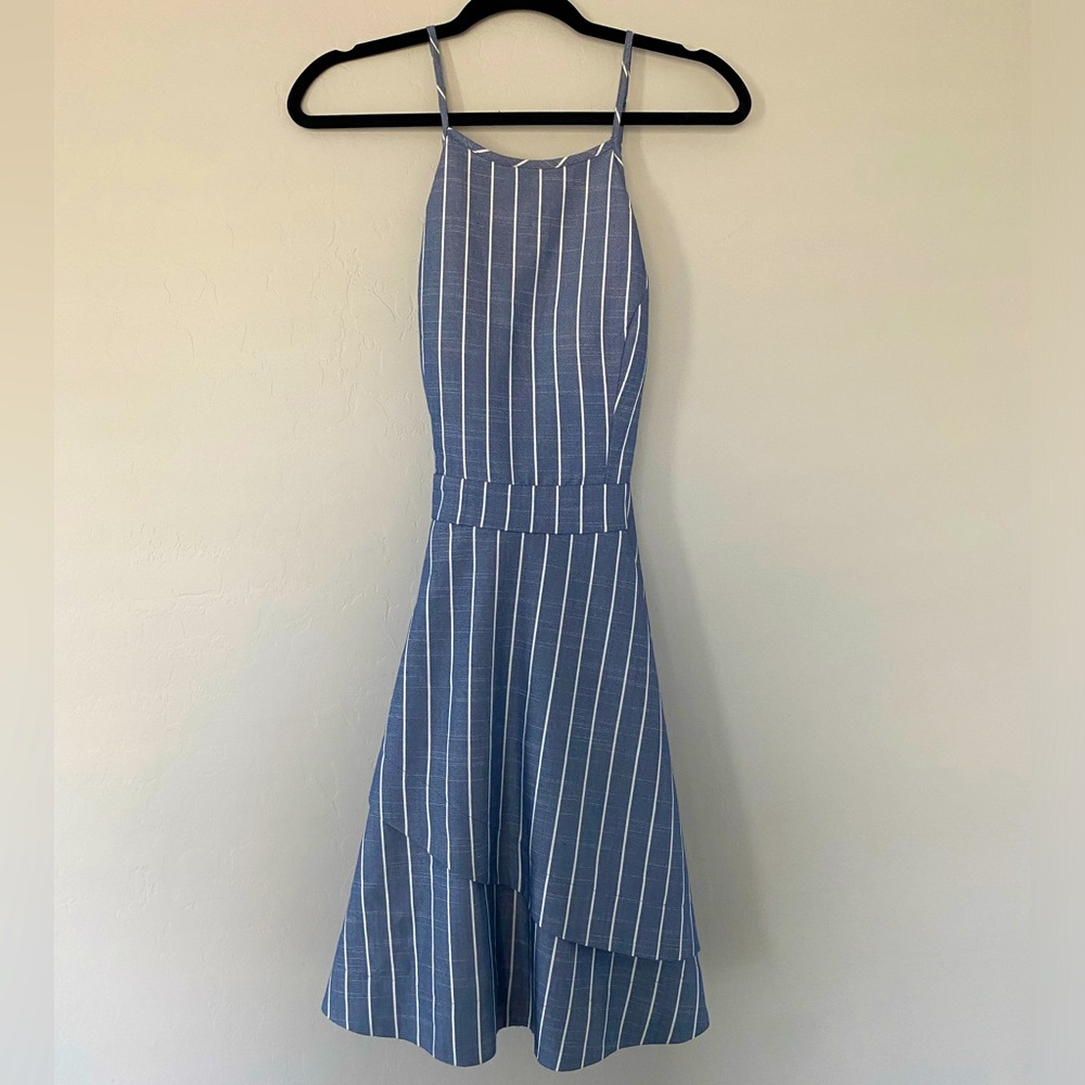Haltered Blue and White Striped Above Knee Dress/ Size 13 Juniors